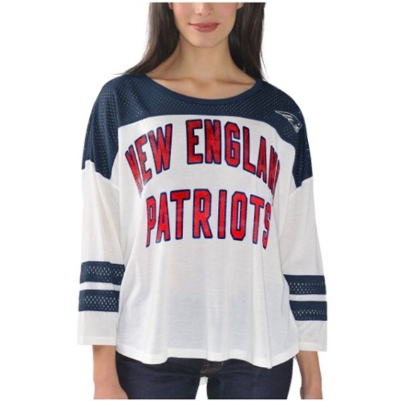 New England Patriots Women's White Hail Mary 3/4 Sleeve T-Shirt