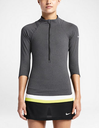 Nike Baseline Half-Zip Women's Tennis Top in Black/Matte Silver serena williams nike tennis collection