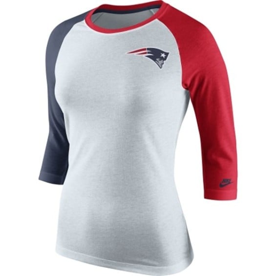 Nike New England Patriots Women's Gray Strong Side 3/4-Sleeve Raglan T-Shirt