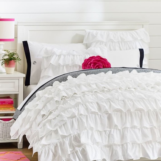 Pottery Barn Teen Rufflicious Quilt + Sham, White