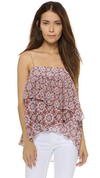 Rachel Zoe Arden Spaghetti Strap Print Ruffle Top in Terra Cotta