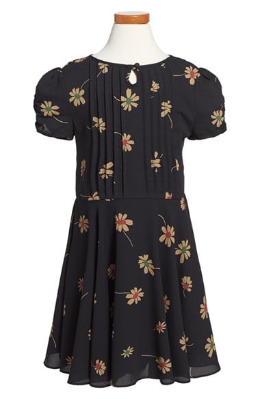 Ralph Lauren Floral Print Georgette Dress for Toddler Girls and Little Girls in Black Multi