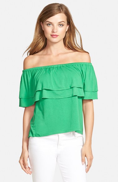 Rebecca Minkoff 'Dev' Off the Shoulder Top in Amazon Green