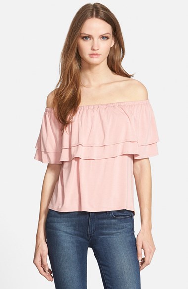 Rebecca Minkoff 'Dev' Off the Shoulder Top in Dusty Pink