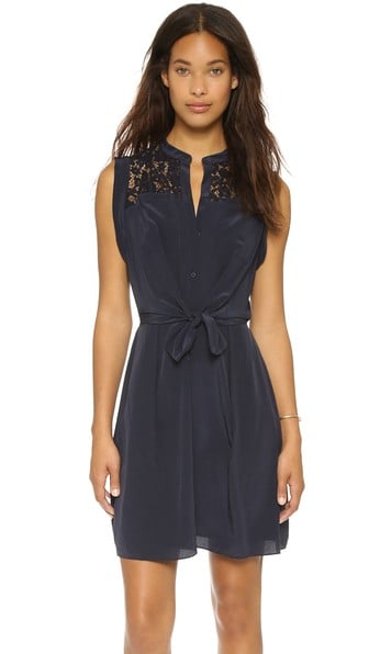 Rebecca Taylor Silk & Lace Shirtdress in Navy Blue
