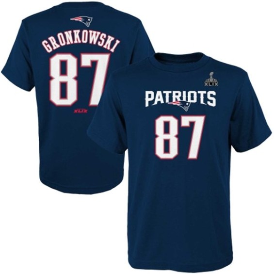 Rob Gronkowski New England Patriots Youth Navy Blue Super Bowl XLIX Name and Number T-Shirt