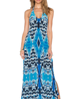 SIDE TIE PRINT HALTER MAXI DRESS By CAFFE