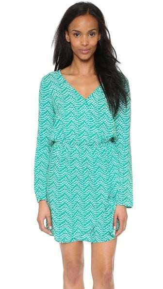 Splendid Plume Print Wrap Dress in Vivid Green