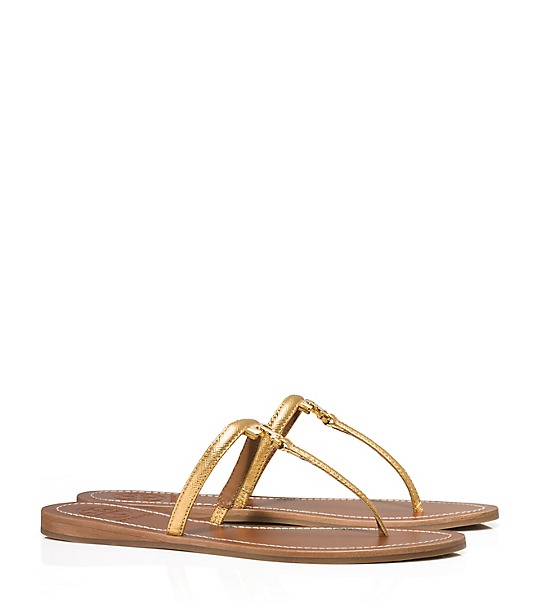 Tory Burch T LOGO METALLIC FLAT THONG SANDAL in Gold