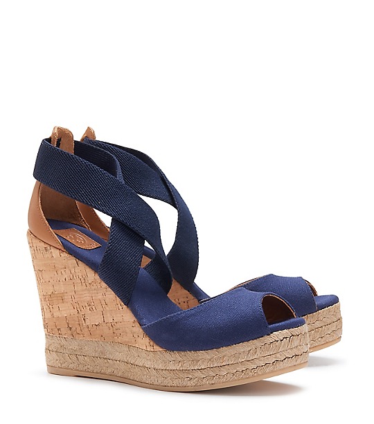 Tory Burch PEEP-TOE CORK WEDGE SANDAL in TORY NAVY/TORY NAVY