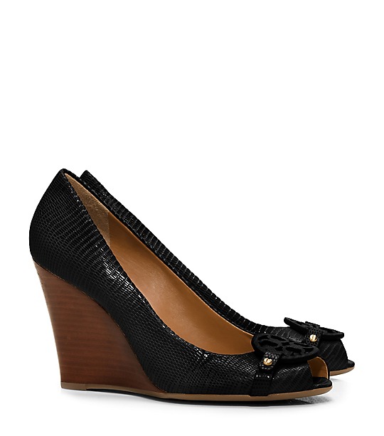 Tory Burch MINI MILLER OPEN-TOE WEDGE HEELS in Black 