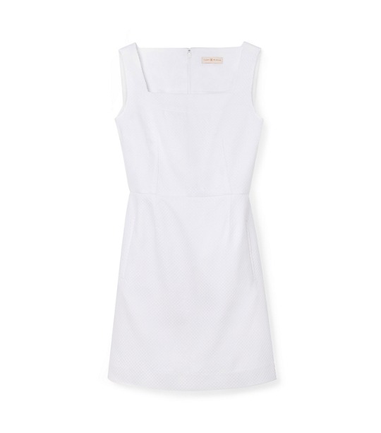 Tory Burch PIQUÉ SQUARE-NECK DRESS in White