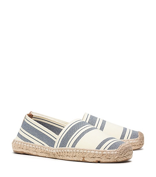 Tory Burch STRIPE ELASTIC ESPADRILLE in AWNING IVORY-BLUE HAVEN/ROYAL TAN