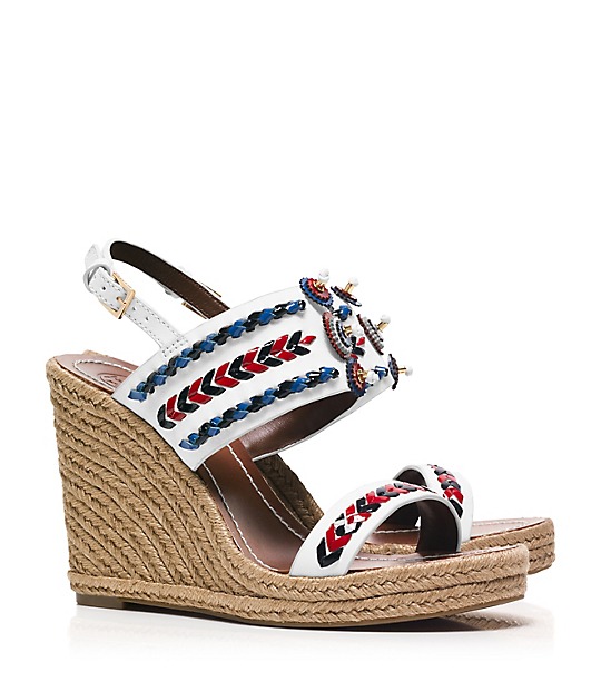 Tory Burch HUARACHE WEDGE SANDAL in IVORY/TORY NAVY/INDIAN RED/NEPTUNE