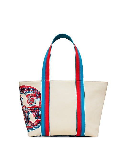 Tory Burch BEACH 3-D LOGO SMALL ZIP TOTE in Squiggle Multi