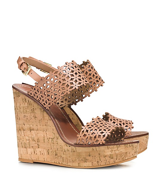 Tory Burch FLORAL PERFORATED WEDGE SANDAL in NATURAL BLUSH/NATURAL BLUSH