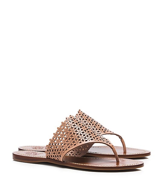 Tory Burch FLORAL PERFORATED FLAT THONG SANDAL in Natural Blush