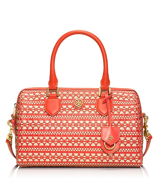 Tory Burch ROBINSON WOVEN SATCHEL in Poppy Coral/Dulce De Leche