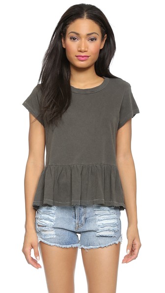 THE GREAT. The Ruffle Tee in Washed Black ruffled tops for summer