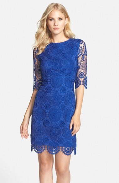Taylor Dresses Lace Sheath Dress in Sapphire Blue