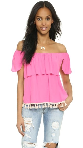 Tbags Los Angeles Ruffle Off the Shoulder Top in Hot Pink