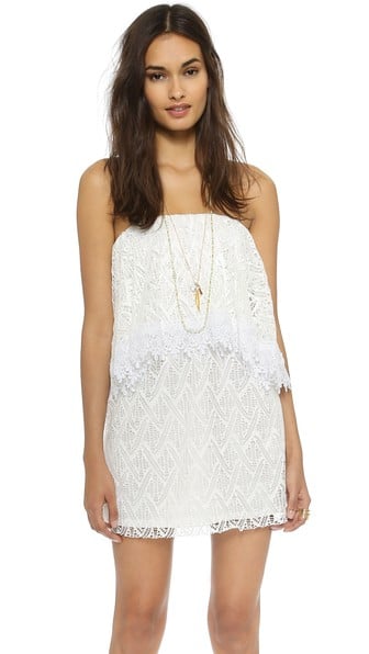 Tbags Los Angeles Strapless Crochet Lace Dress in Pearl