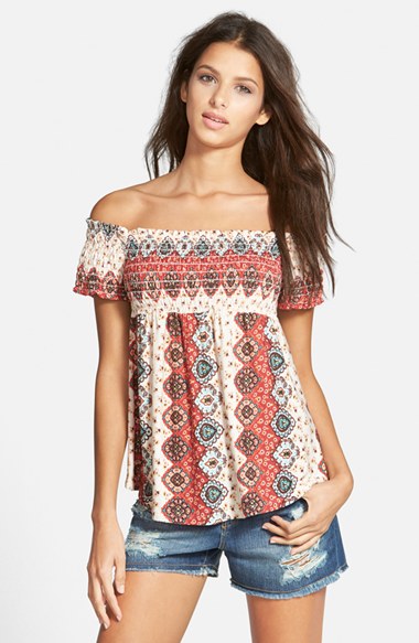 Thread Studio Paisley Print Off the Shoulder Top in Red Print