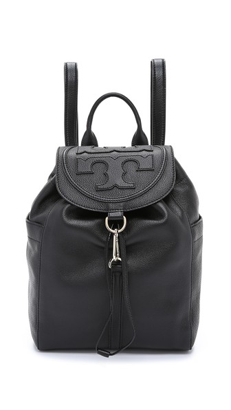 Tory Burch All T Backpack in Black pebbled leather