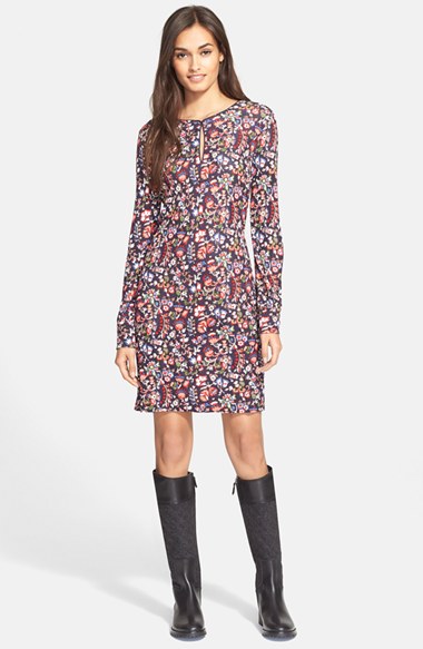 Tory Burch Floral Print Long Sleeve Shift Dress in Tory Navy Soma Nordstrom Anniversary Sale