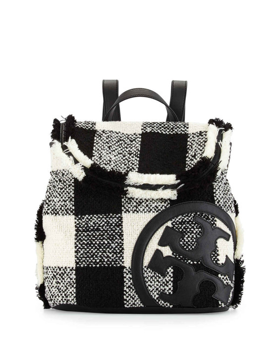 Tory Burch Lonnie Woven Flap Backpack, Black/White