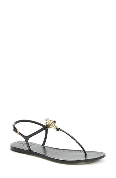 Tory Burch 'Melinda' Flat Sandal (Women) (Nordstrom Exclusive) in Black Leather. Nordstrom