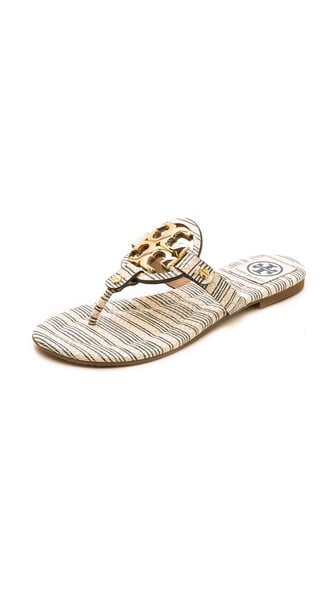 Tory Burch Miller Thong Sandals in Piano Stripe B/Gold. Shopbop
