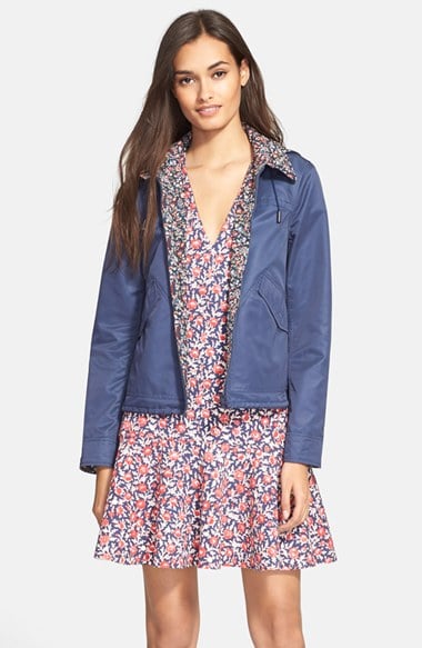Tory Burch Reversible Hooded Jacket in Tory Navy Soma/Medium Navy