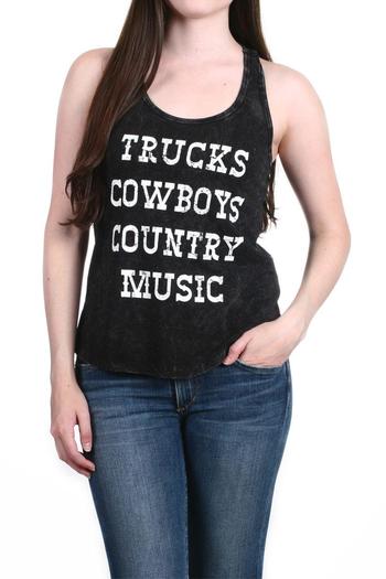 Trucks Cowboys Country Music Sleeveless Shirt in Black