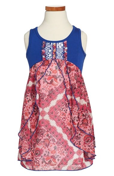 Truly Me Sleeveless Tiered Floral Print Dress for Toddler Girls, Little Girls and Big Girls in Blue Multi