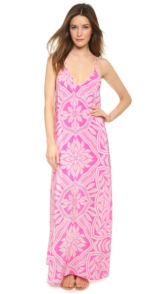 Yumi Kim Summer Night Silk Maxi Dress in Pink Abstract Paisley