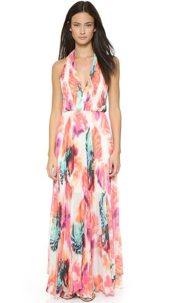 alice + olivia Clare Halter Neck Pleated Maxi Dress in Abstract Pigment