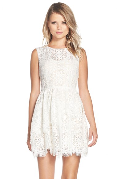 BCBGMAXAZRIA Sleeveless Lace Dress in Ivory