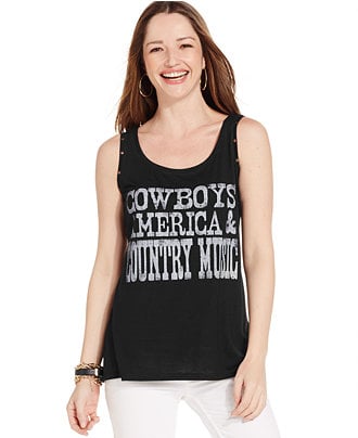 Style&Co. Cowboys America & Country Music Graphic Print Tank Top in Black