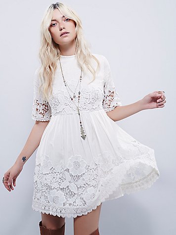 Free People Amelie Embroidered Mini Dress in White