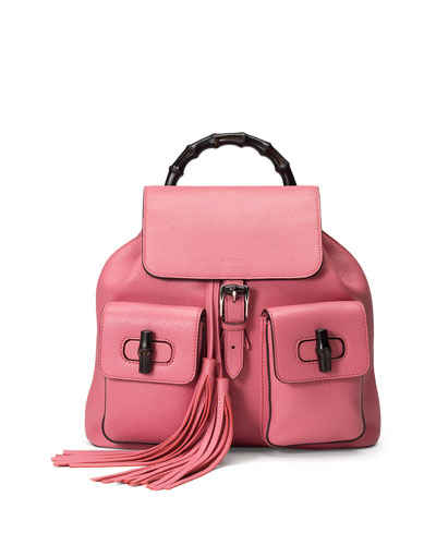 Gucci Bamboo Sac Leather Backpack, Coral Pink