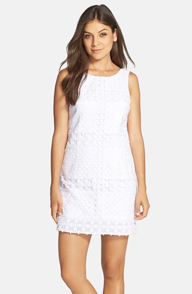 Lilly Pulitzer® 'Delia' Windowpane Eyelet Lace Shift Dress in Resort White