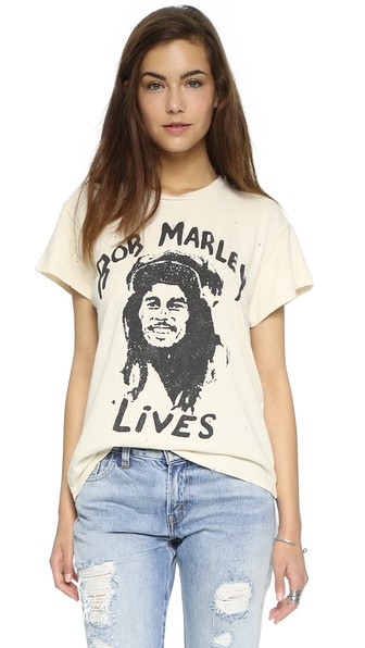 MADEWORN ROCK Bob Marley Rock Printed Tee in Dirty White Shopbop