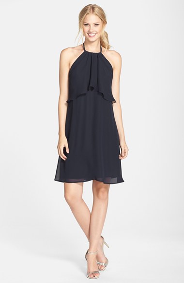 nouvelle AMSALE Chiffon Halter Dress in Navy Blue