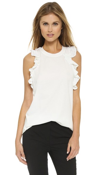3.1 Phillip Lim Crochet Ruffle Trim Tank in Antique White