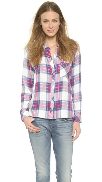 RAILS Hunter Button Down Shirt in White/Fuchsia
