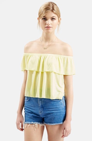 Topshop Off the Shoulder Top in Yellow