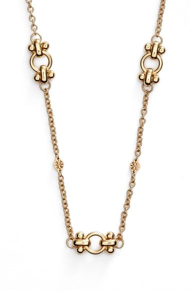 Tory Burch 'Gypset' Logo Station Necklace in Shiny Gold