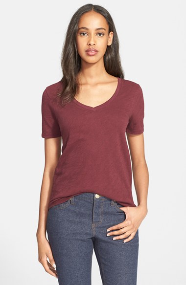ATM Anthony Thomas Melillo Slub V-Neck Tee in Burgundy
