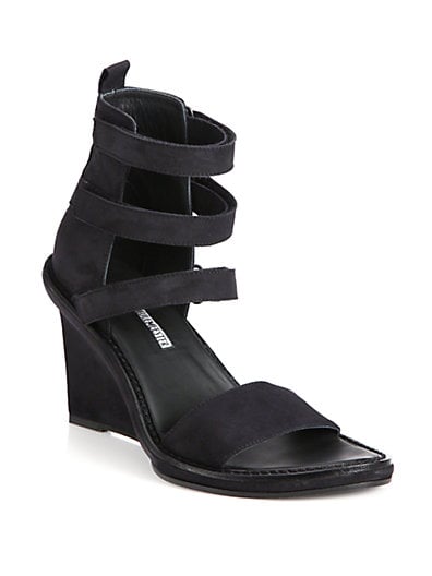 Ann Demeulemeester Suede Strappy Wedge Sandals in Black